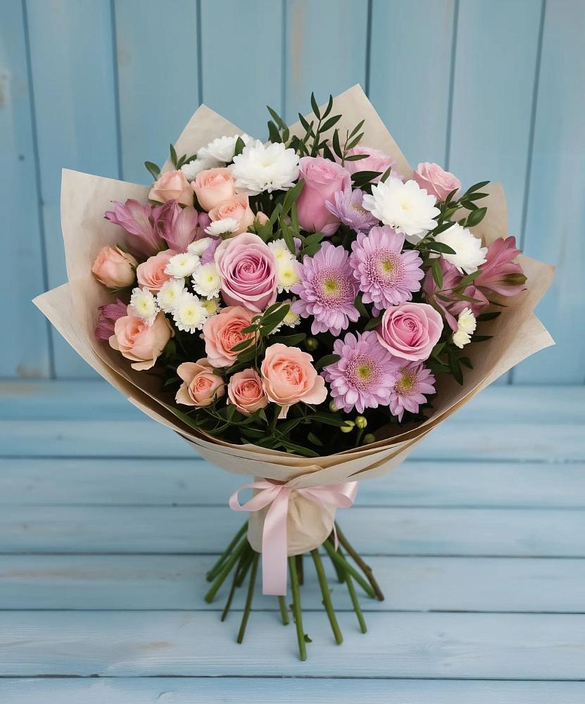 Букет цветов из: Хризантемы, Розы и Альстромерии в Новофрязино