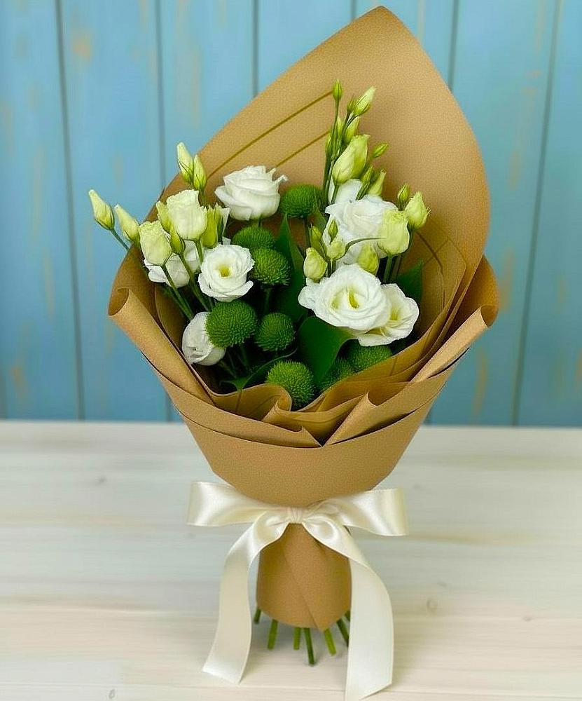 Букет цветов из: Хризантемы и Лизиантусы в Новофрязино