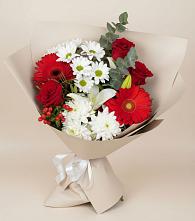 Букет цветов из:  Розы, Хризантемы, Герберы и Лилии в Новофрязино