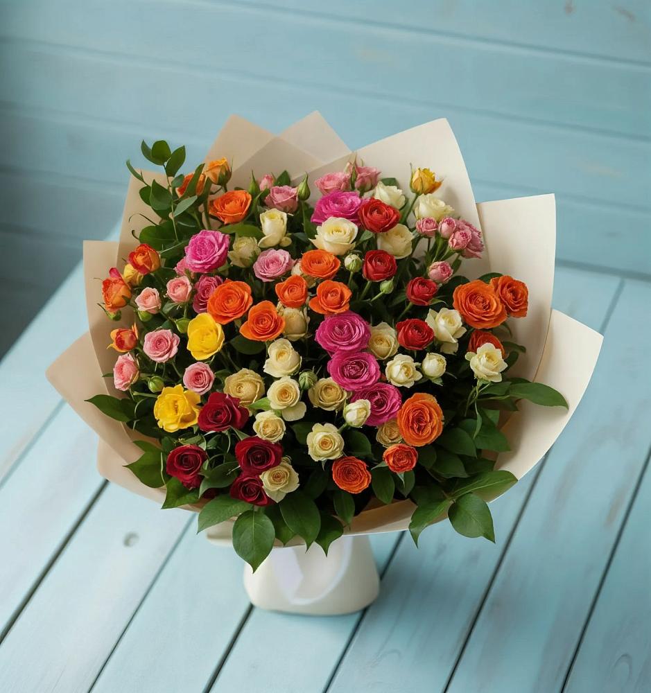 Букет Микс из разноцветных кустовых роз в Новофрязино