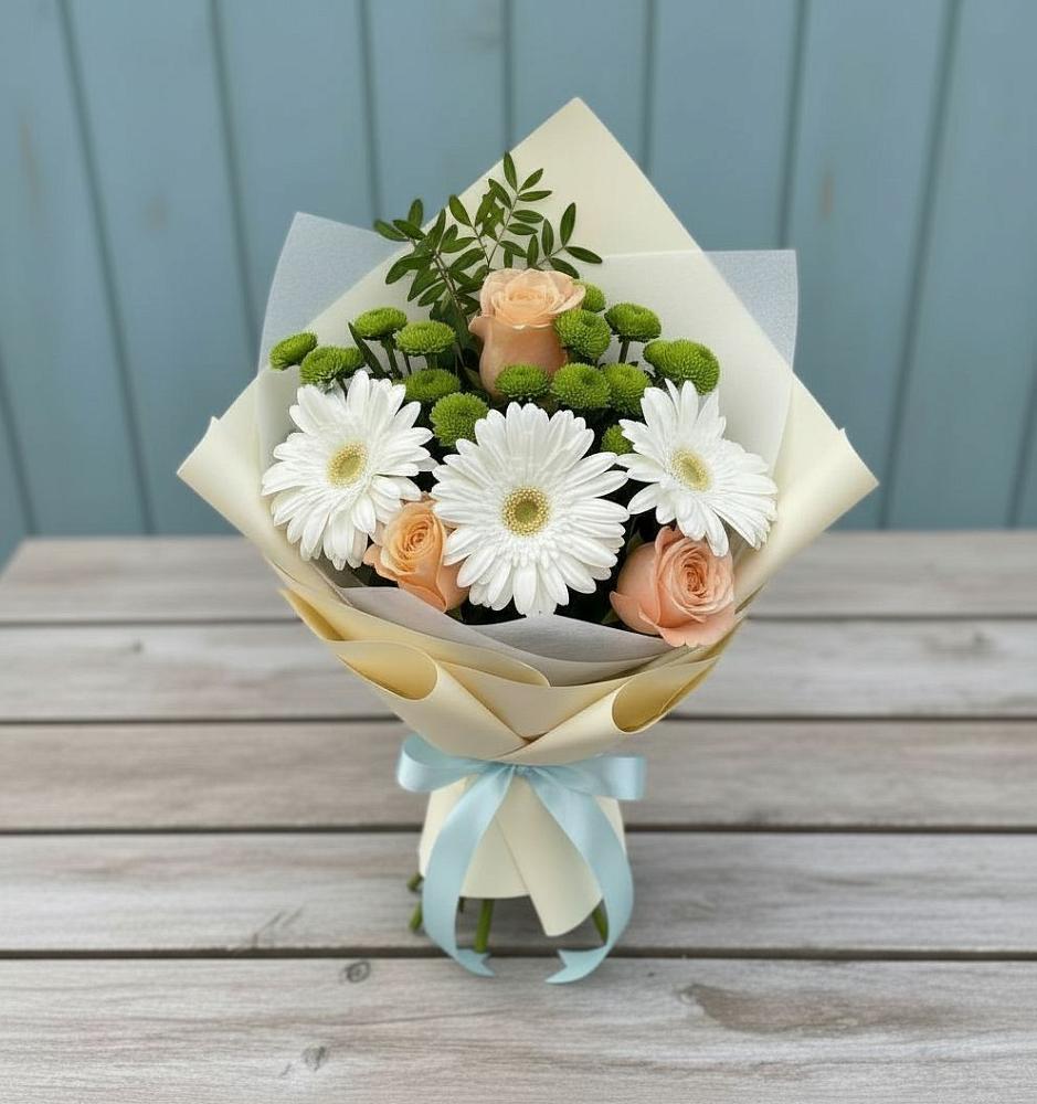 Букет цветов из: Герберы, Розы и Хризантемы в Новофрязино