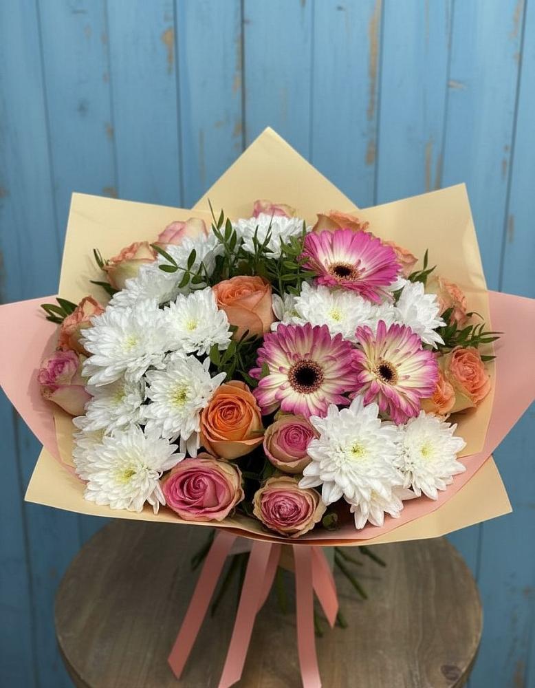 Букет цветов из: Розы, Герберы и Хризантемы в Новофрязино
